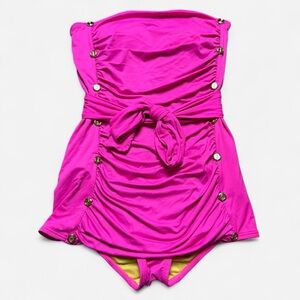 Juicy Couture Hot Pink Strapless Ruched One-piece Swimsuit Womens Size Small